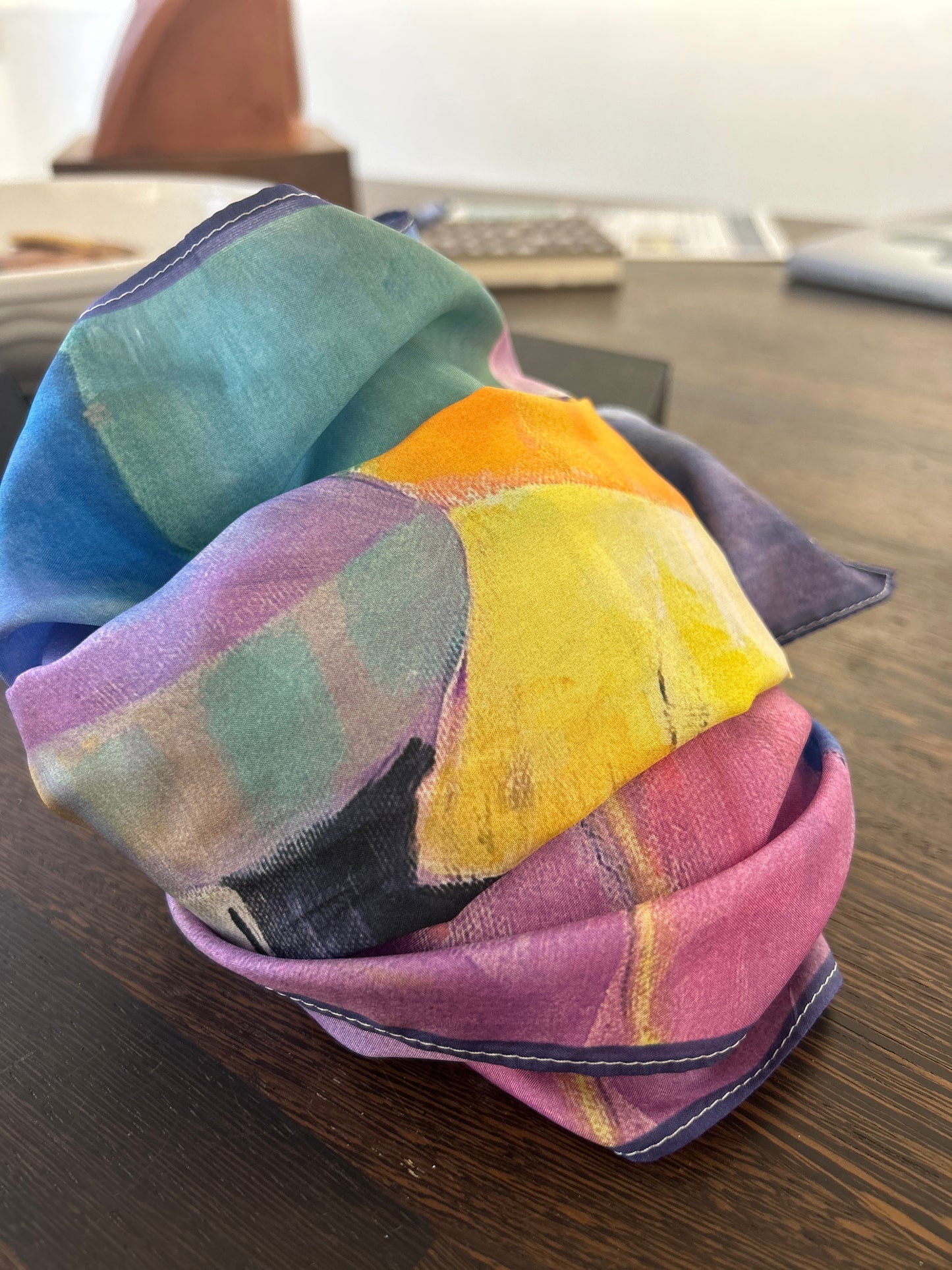 River of gold -  silk scarf/cravat/hair scarf - Chic Abstract Silk Scarf - LJagz-studio