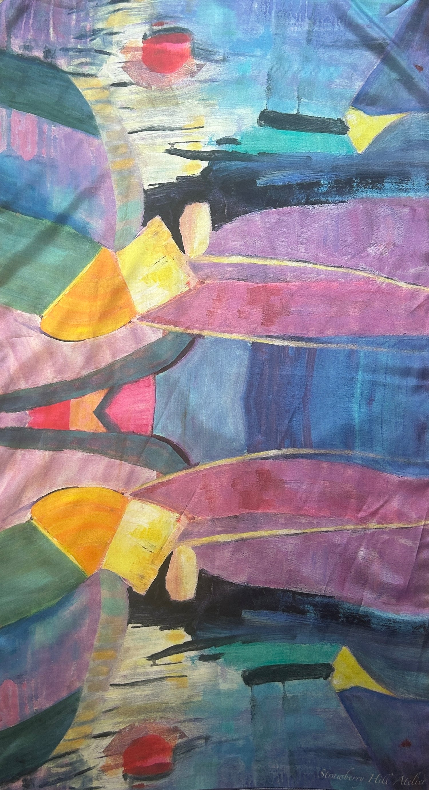River of gold -  silk scarf/cravat/hair scarf - Chic Abstract Silk Scarf - LJagz-studio